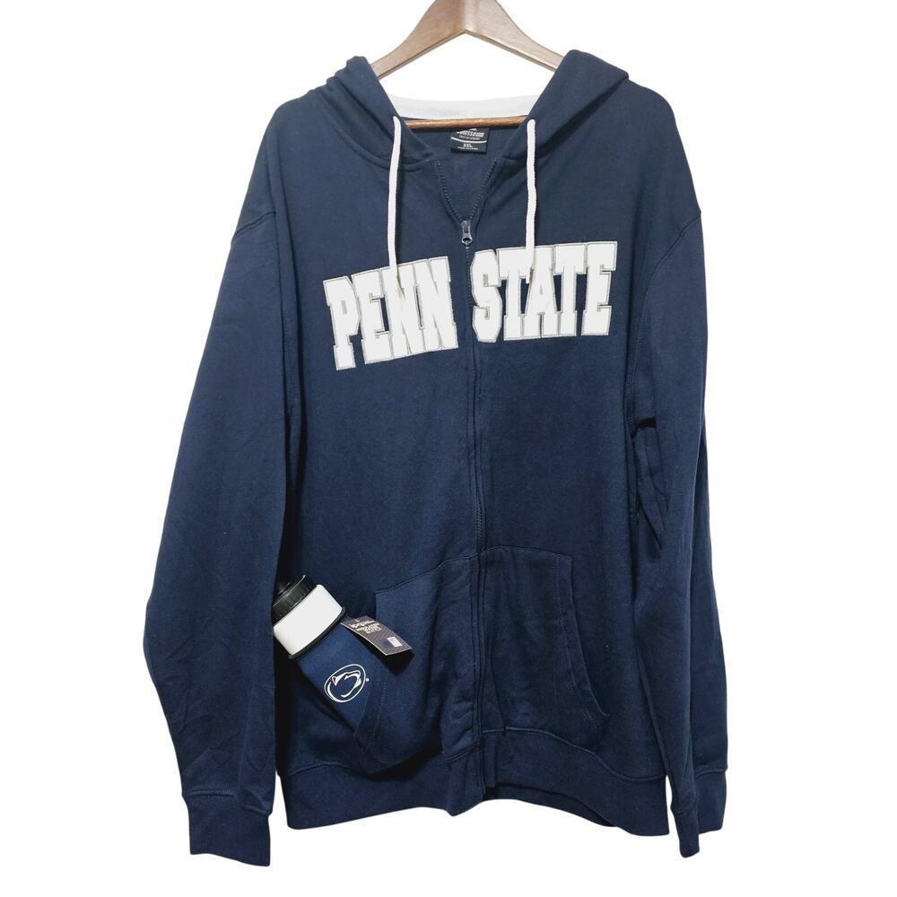 Penn State Nittany Zip Hoodie Men's Sz XXL Colosseum Pockets Navy & Water Bottle